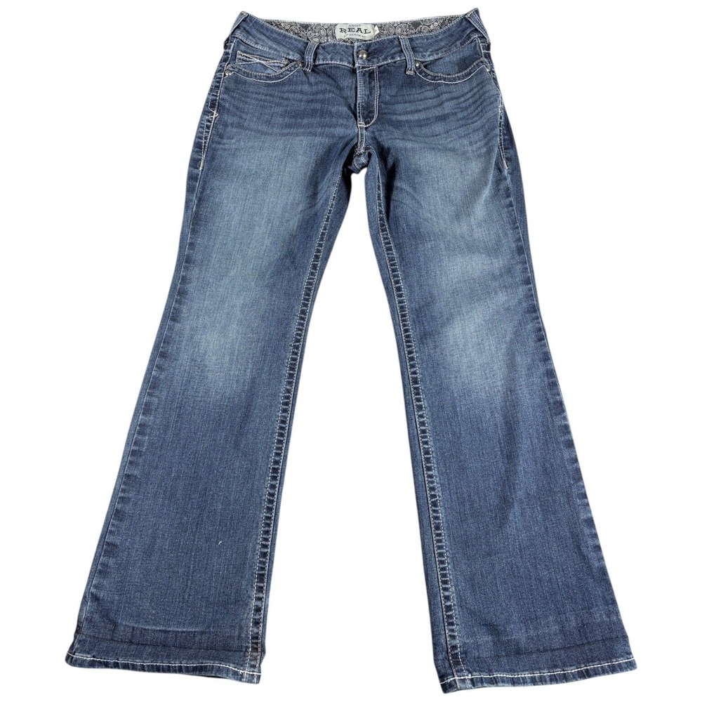 Ariat Real Denim Bootcut Jeans Womens 32R Blue Whiskering Boho‎ Western Rodeo